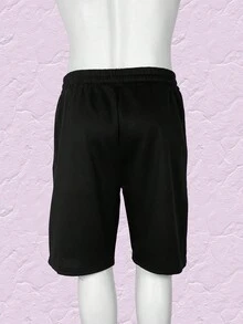Short casual y deportivo para hombre, talle de cintura natural con cordón y ajuste de pierna suelto, bolsillos funcionales con cierre para mayor seguridad, tela de poliéster y elastano, apto para temporadas de primavera y verano, muy fresco y cómodo, ideal para hacer deporte o el uso casual. - Negro - Ver 2