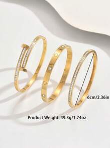 1/3pcs French Elegant And Fashionable Lucky Four-Leaf Clover And Starry Sky Zirconia Bracelet Set, 18K Gold-Plated Mirror Polished, Vacuum Electroplated, Waterproof And Not Easy To Fade Stainless Steel Bracelet Set, Women's Jewelry, Suitable For Women's Gatherings