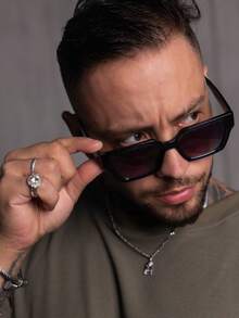 Men's Rectangular Sunglasses | Modern Retro Style, Clear Frame, Black Dark Lens - Venice - Simple Casual PC None Flat Top - màu đen - Xem 2