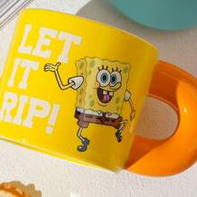 SpongeBob SquarePants 1PC海绵宝宝礼盒官方正品高品质陶瓷粗柄杯家用早餐牛奶杯卡通可爱耐热高颜值男女送礼纪念品 - 彩色 - 查看 5