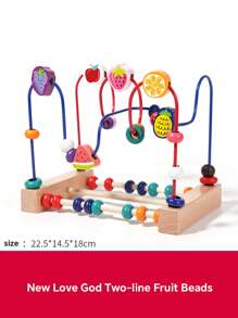 Juguete de madera de Maze con cuentas para bebés de 1-3 años - Actividad motora fina Montessori, pista de ábaco de frutas y juego de cognición de colores, regalo de aprendizaje temprano para niños pequeños