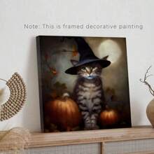 1 件万圣节墙壁艺术、可爱的虎斑猫万圣节艺术印刷品、房间装饰美学、家居装饰、房间海报、帆布墙壁艺术、可选框架、房间装饰用品、客厅装饰。