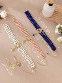 Luxuriöses Braut-Kopfschmuck-Ohrring-Set im orientalischen Stil, handgefertigter Perlen-Rhombus-Anhänger, funkelndes Hochzeitskleid-Schmuckset