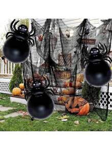 4pcs Halloween Spider & Accessories Balloon Set, Black Cartoon Spider Design, Suitable For Halloween, Day Of The Dead, Haunted House Parties, Commercial & Residential Decor, Fun Birthday Party Decorations