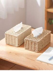 1pc Handmade Woven Tissue Box, Oriental Zen Minimalist Style For Living Room, Bedroom, Office