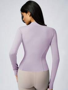 女士立领塑形外套一件装，适合瑜伽和日常穿着，秋季款 - 紫丁香色 - 查看 7