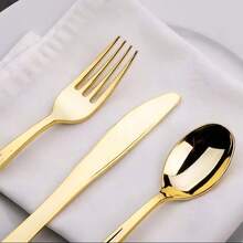 10/25/50/75/150 件镀金餐具套装，甜点蛋糕沙拉叉勺，意大利面叉，晚餐刀，甜点勺，派对餐具，适用于生日派对，婚礼，新娘送礼会，乔迁派对