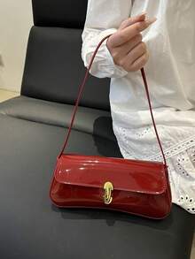女士复古仿皮翻盖装饰腋下单肩包，适合约会、外出、聚会等场合 - 紅色 - 查看 2