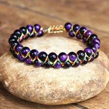 1 pezzo Braccialetto stile boho per le vacanze, regolabile, intrecciato a mano con perline in pietra naturale, braccialetto di protezione dello spirito per la meditazione, con catena in occhio di gatto/occhio di tigre, adatto per l'uso quotidiano e per le vacanze delle donne