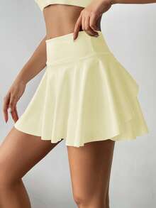 High Waist White Tennis Skort, 2 In 1 Anti-Flashing Golf/Badminton/Fitness Shorts Skirt With Pockets, Summer Sports Skirt Leggings For Yoga, Outdoor Running, New Women Clothing - Butter Yellow - View 4