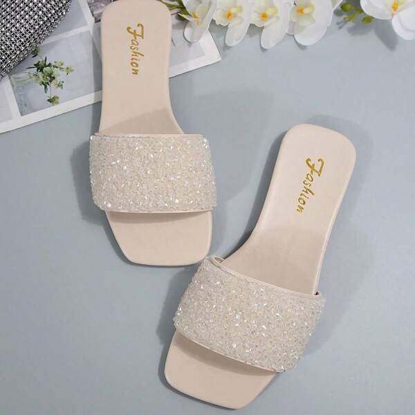Damen Sandalen in Große Größen, Urlaubsstil Sommer Lässig vielseitige Sandalen mit Strass Verzierung zum Reinschlüpfen
