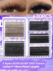 CMAYOME Set de combinación de pestañas postizas D con 630/660 piezas, que incluye D10+D20+D30+D40+D50+D60+ D80+D100, un conjunto de pestañas D postizas gruesas y a prueba de agua con efecto 3D, adecuado para maquillaje natural, dramático y diario, así como para cosplay, y que se puede llevar para uso diario o salir - Blanco - Ver 9
