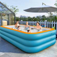 1pc Oversized Inflatable Adult Swimming Pool, Orange Color, High & Thick, Water Park Style, Portable Foldable Summer Wading Pool Suitable For Adults, Household Outdoor Backyard Garden Swimming Pool Size 2.1*3ft/3.3ft Rectangle, Beach Essentials, Beach Accessories, Pool Float