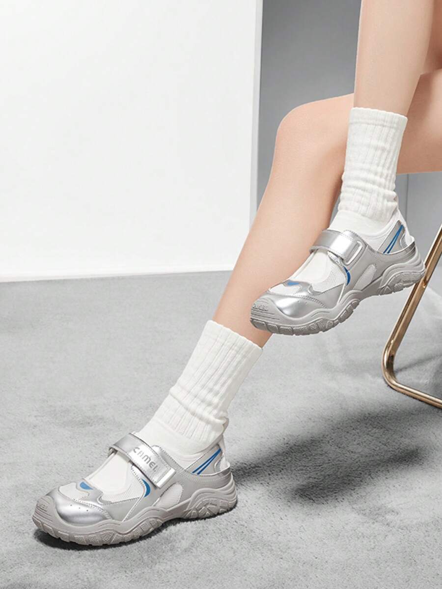 CAMEL CROWN Women's Casual Shoes, Spring And Summer Outdoor Casual Thick-Soled High-Heeled Versatile Mary Jane Shoes, Fashionable Sports Shoes For Women. - Silver - View 1