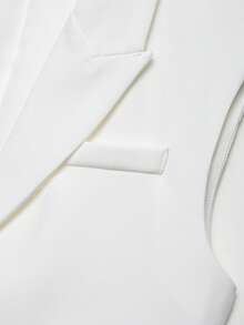 Women Solid Color Lapel Neck Casual Vest Jacket White Spring - White - View 3