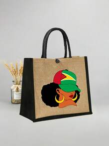 Lightweight Handbag And Matching Makeup Bag - Made Of Waterproof And Easy To Clean Fabric, With A Hat And The "" Letter Pattern For Women, Suitable For Shopping, Travel, Beaches, Teacher Thank-You Gifts, And Women's Linen Large Capacity Handbags. Innovative Design And Large Capacity Make It An Ideal Shopping Bag.