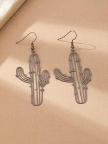 1 Pair Boho Western Style Hollow Cactus Design Dangle Earrings, Suitable For Women's Everyday & Holiday Wear - Earrings - View 10