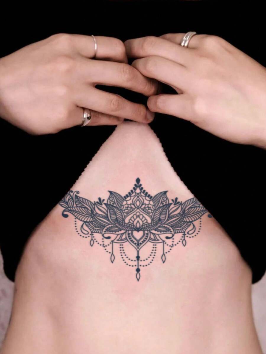 1pc Waist Tattoo Sticker, Temporary Fake Tattoo, Couple Style For Married Couples, Sexy Semi-Permanent, Waterproof And Sweat-Resistant, Lasts 1-2 Weeks, Durable And Non-Reflective, Black, Suitable For Men And Women's Arms, Chest, Waist, Back - Black - View 1