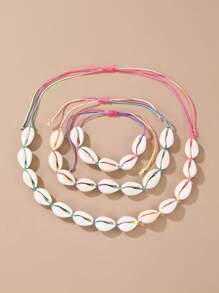 3 Stücke modische sommerliche Strand Stil Muschelkette, Fußkette und Armband Party-Set für Frauen