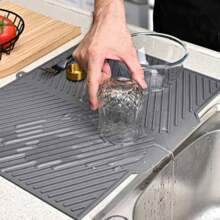 Non-Slip Silicone Kitchen Mat With Drainage Grooves, Dish Rack Pad For Sink Counter, Quick-Dry Drying Mat For Pots Pans Utensils, Heavy Duty Countertop Protector