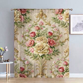 1 pezzo Tenda trasparente a strato singolo con motivi floreali in stile palazzo romantico, adatta per camera da letto, ufficio, cucina, soggiorno, studio e decorazione domestica