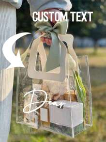 1pc Customizable Thickened Clear PVC Gift Bag, Bridal Gift Tote Bag, Shopping Bag,(Ribbon Color Random) Suitable For Shopping, Weddings, Birthday Parties, Souvenirs, Valentine's Day