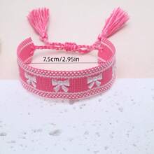 1 buah Gelang Gaya Boho Anyaman Bordir Buatan Tangan, Aksesori Fashion Cocok untuk Keluarga, Teman, Pelajar, Liburan, Pesta, Perjalanan, dan Pemakaian Sehari-hari - Berwarna merah muda - View 9