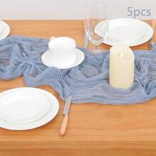 1/5pcs Blue Cheese Cloth Table Runner 35*118 Inch Country Style Cheesecloth Table Runner, Suitable For Wedding, Bridal Shower, Birthday Party, Halloween, Thanksgiving, Christmas Dining Table Decor - Multicolor - View 12