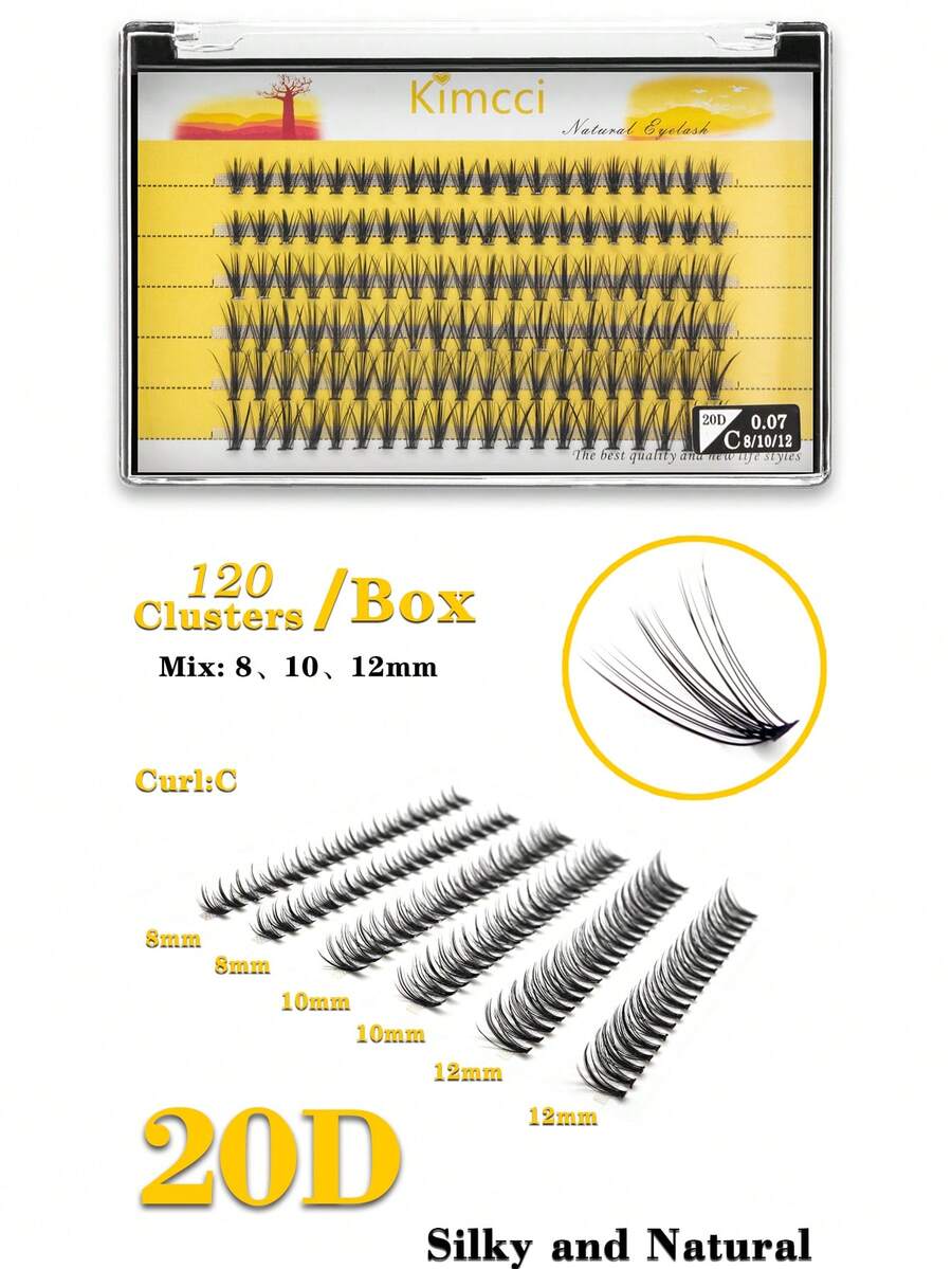 KIMCCI 120 簇，20D 混合长度，亮黑色，0.07 厚度，C/D 卷曲，20D 丝滑柔软貂皮效果睫毛延长睫毛簇，睫毛簇，单根睫毛，睫毛，假睫毛 - 黑色 - 查看 1
