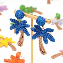 1 Par de Brincos Tecidos à Mão de Árvore de Coco de Palha, Design Boêmio de Folha de Palmeira Tropical, Adequado para Praia, Férias, Celebração, Uso Diário, Festa