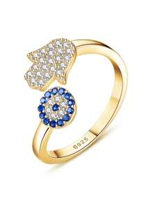 Kaletine 1pc Hand Eye Design Open-Ring, Suitable For Daily Wear - Gold - View 12