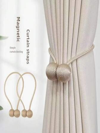 1pc/2pcs Magnetic Curtain Ties With Tie Cords, Earphone Shaped Curtain Clips, No Drilling Curtain Fixers, Curtain Accessories, Curtain Ties, Curtain Magnets, Made Of Thickened Torsion Cords And Strong Magnets, Can Be Used As Curtain Holders,