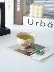 1pc Ceramic Daisy Flower Cup, Gray Glazed, Teacup For Home Tea Drinking, Master Cup, Kung Fu Tea Set, Applicable For Office Tea Table, Tea House Back To School - Daisy - View 9