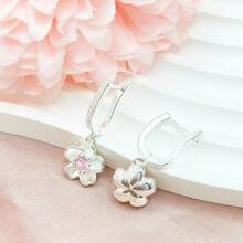 Orecchini pendenti eleganti in argento sterling 925 con zirconi cubici a forma di fiore, adatti per uso quotidiano, regalo per compleanno