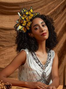 1 件蝴蝶头饰帽帝王蝶头饰皇冠茶会服装头饰万圣节服装 - 彩色 - 查看 6