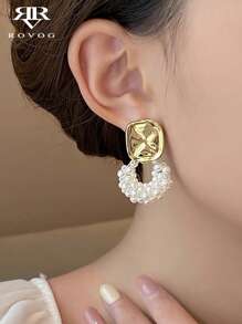 1 Par de Pendientes Colgantes Elegantes Geométricos de Imitación de Perla Franceses de Lujo, Adecuado para Banquetes, Fiestas y Vacaciones de Mujer en Primavera/Verano