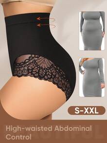 MEIYATING Bragas moldeadoras sin costuras de cintura alta con ribete de encaje - Negro - Ver 5