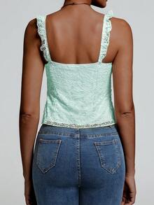 Sexy Lace Ruffled Strap Bow Lace Patchwork Sleeveless Tank Top, New Spring/Summer - Green - View 2
