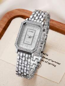 1pc Minimalist Elegant Mixed Bar Scale Square Dial Non-Waterproof Steel Band Quartz Watch, Suitable For Birthday Gift, Back To School Gift, Summer Vacation, Halloween Gift, Year-End Promotion, Singles Day - Gold - View 9