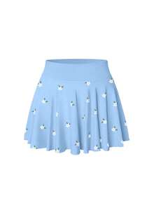 Women One Piece Skirt 2 In 1 Flowy Basic Versatile  Stretchy Flared Casual Mini Skirts - Camellia Candy Blue - View 1