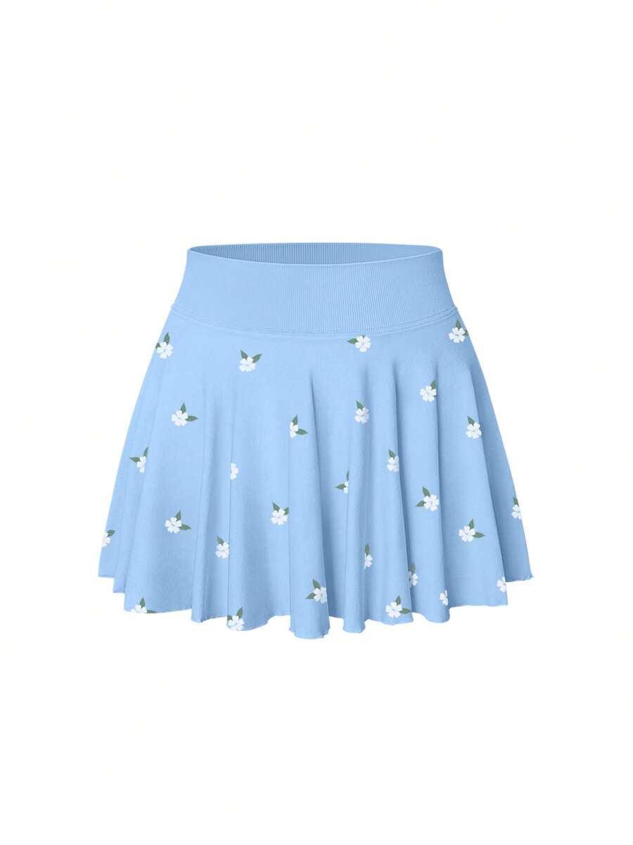 Women One Piece Skirt 2 In 1 Flowy Basic Versatile Stretchy Flared Casual Mini Skirts - Camellia Candy Blue - View 1
