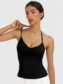 SUPEKYKO 女士可调节瑜伽上衣 - 交叉后背褶皱运动文胸，带可拆卸胸垫，适合运动和日常穿着