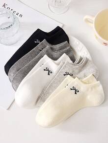 5 pares de calcetines invisibles de estilo barco con lazo dulce para mujer, calcetines casuales antideslizantes, suaves y cómodos de moda, adecuados para primavera/verano, uso diario, todas las estaciones - Multicolor - Ver 7