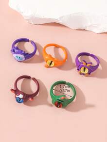 5pcs/Set Cute Monster Ring Set, Dopamine Ring Combo Gift For Couples And Best Friends - Multicolor - View 8