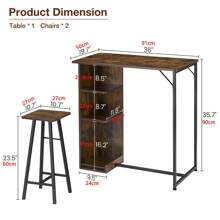 Juego de mesa de bar de 3 piezas, mesa alta, mesa de comedor con 2 sillas tapizadas y 3 estantes, mesa de cocina, mesa de mostrador pequeña, taburete de bar, grupo de comedor para 2 personas, diseño industrial