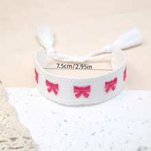 1 pieza Pulsera de la amistad bordada a mano de estilo bohemio con moño, accesorio de moda adecuado para familia, amigos, estudiantes, regalos, fiestas, viajes y uso diario