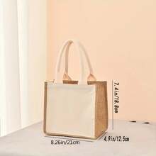 Bolsas de lona para pintura DIY en blanco, bolsas de lino sintético con cremallera, color sólido, gran capacidad, bolsas de compras para damas - Beis - Ver 6