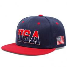 1pc Men's Fashionable Flag Of The United States Embroidery Hip Hop Cap, Fashionable Outdoor Adjustable Sun Protection Unisex Baseball Cap Snapback Hat For Spring And Autumn Travel, Beach Party Halloween