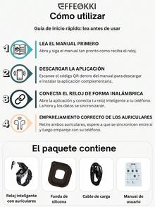 Smartwatch EFFEOKKI 2 en 1 con auriculares inalámbricos TWS, estuche de silicona, permite contestar llamadas, medir la presión arterial, reloj inteligente deportivo compatible con iPhone y Android - Correa negra D8PRO - Ver 10