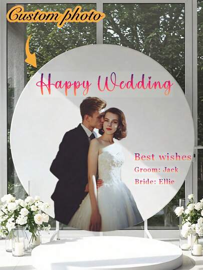 Custom Round Backdrop For Wedding ,Custom Photo Text Backdrop,Round Backdrop Cover, Circle Fabric Elastic Photo Background, Birthday Wedding Circle Cover, Personalized Color Size,Round Cover Polyester Elastic Decorations Photo Props,Diameter 120/150/180/200/220cm,Cover Wedding Birthday Party Room Backdrop Decoration